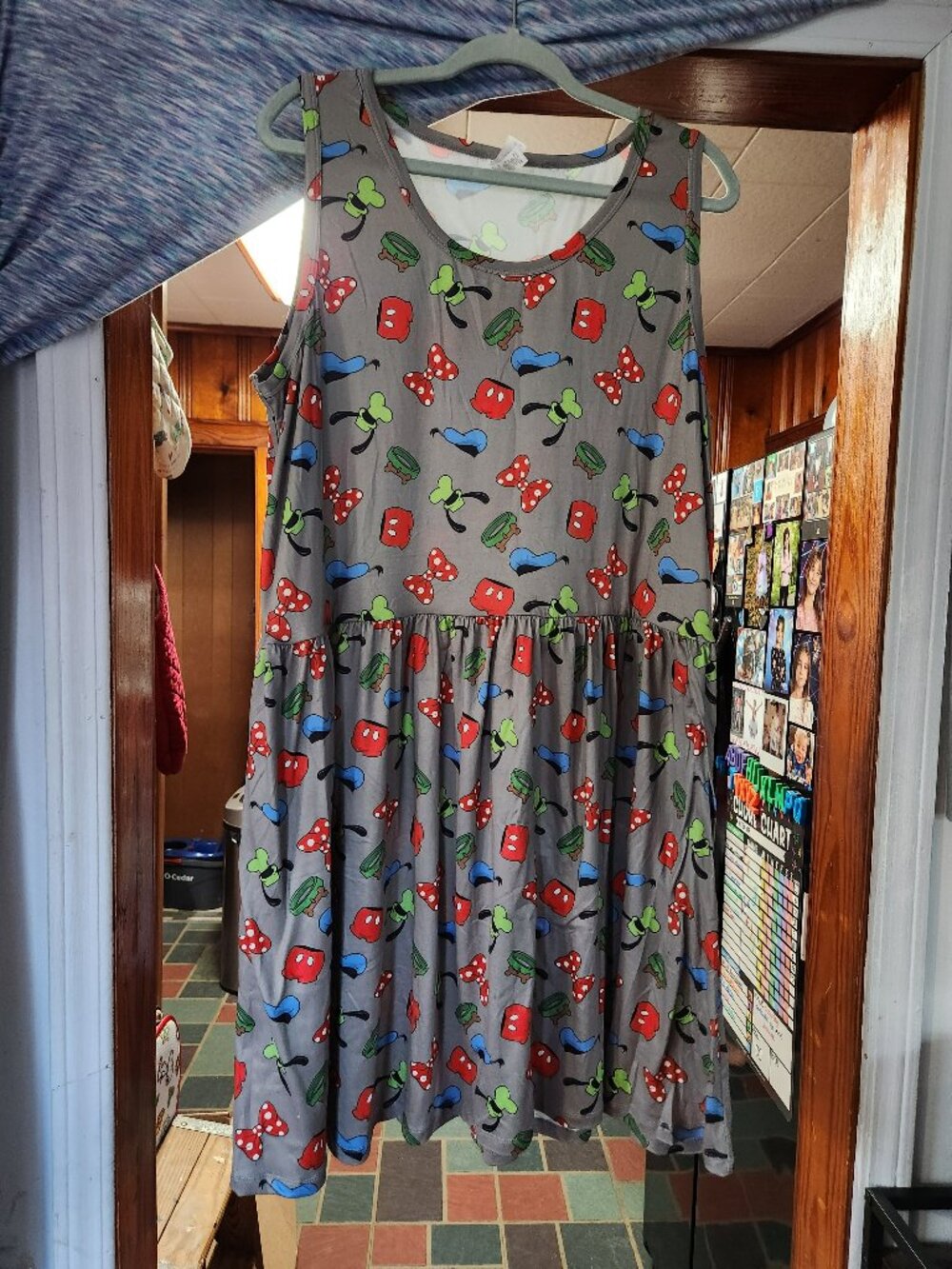 Ambrie XL Disney Inspired Character Print Fit & Flare Dress Gray Sleeveless